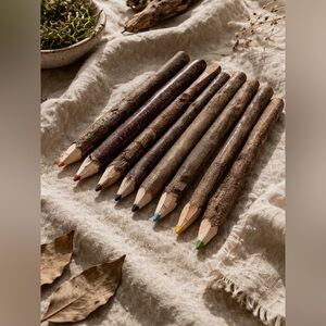 Handmade Rustic Wooden Branch Colored Pencils Set Waldorf Natural Rustic Art